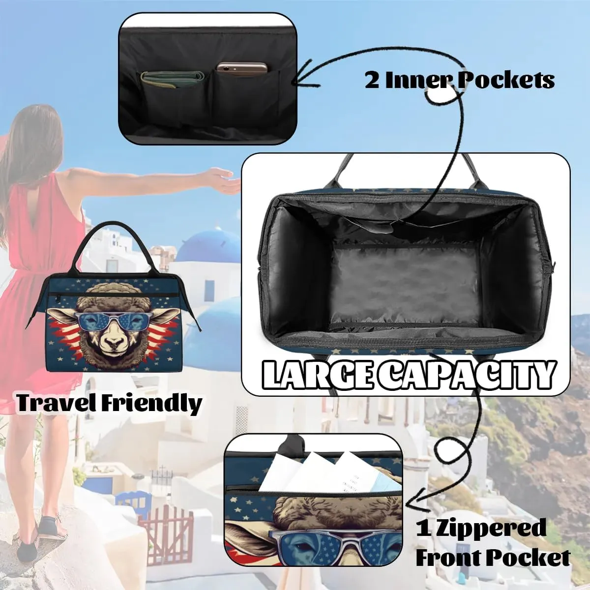 Travel Duffel Bag for Women, American Sheep Weekender Overnight Bag Carry on Beach Swim Bags Dance Bag Airlines Approved Personal Item Travel Bag for Yoga, Sports, Hospital
