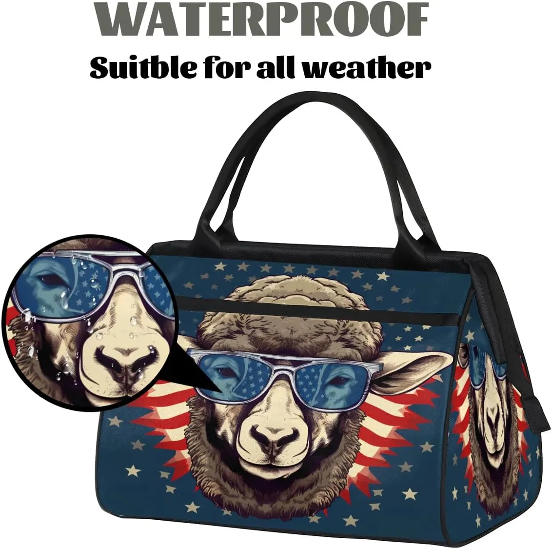 Travel Duffel Bag for Women, American Sheep Weekender Overnight Bag Carry on Beach Swim Bags Dance Bag Airlines Approved Personal Item Travel Bag for Yoga, Sports, Hospital