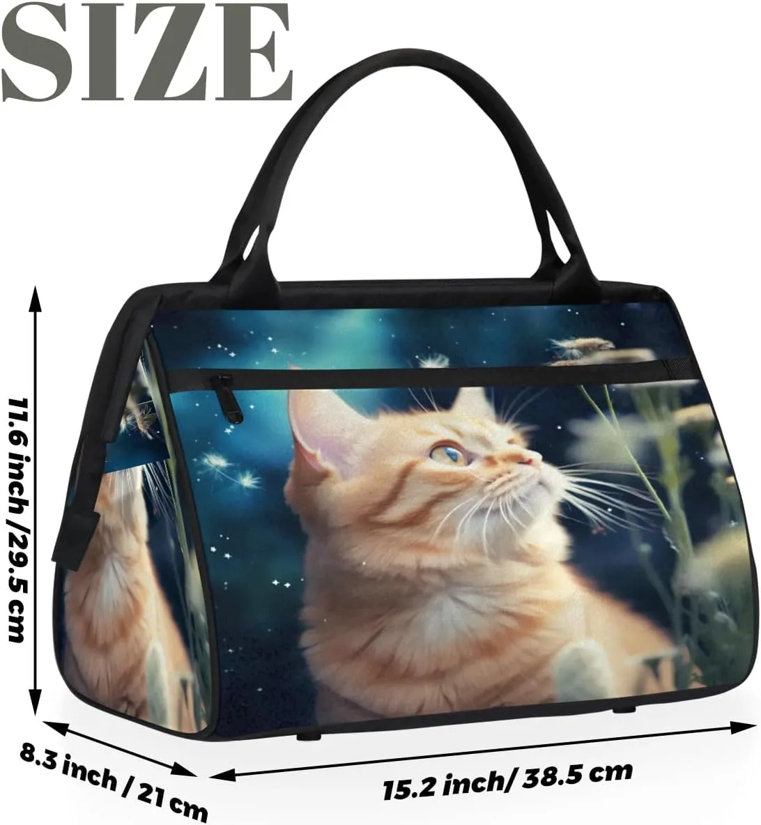 Travel Duffel Bag for Women, Animal Cat Weekender Overnight Bag Carry on Beach Swim Bags Dance Bag Airlines Approved Personal Item Travel Bag for Yoga, Sports, Hospital