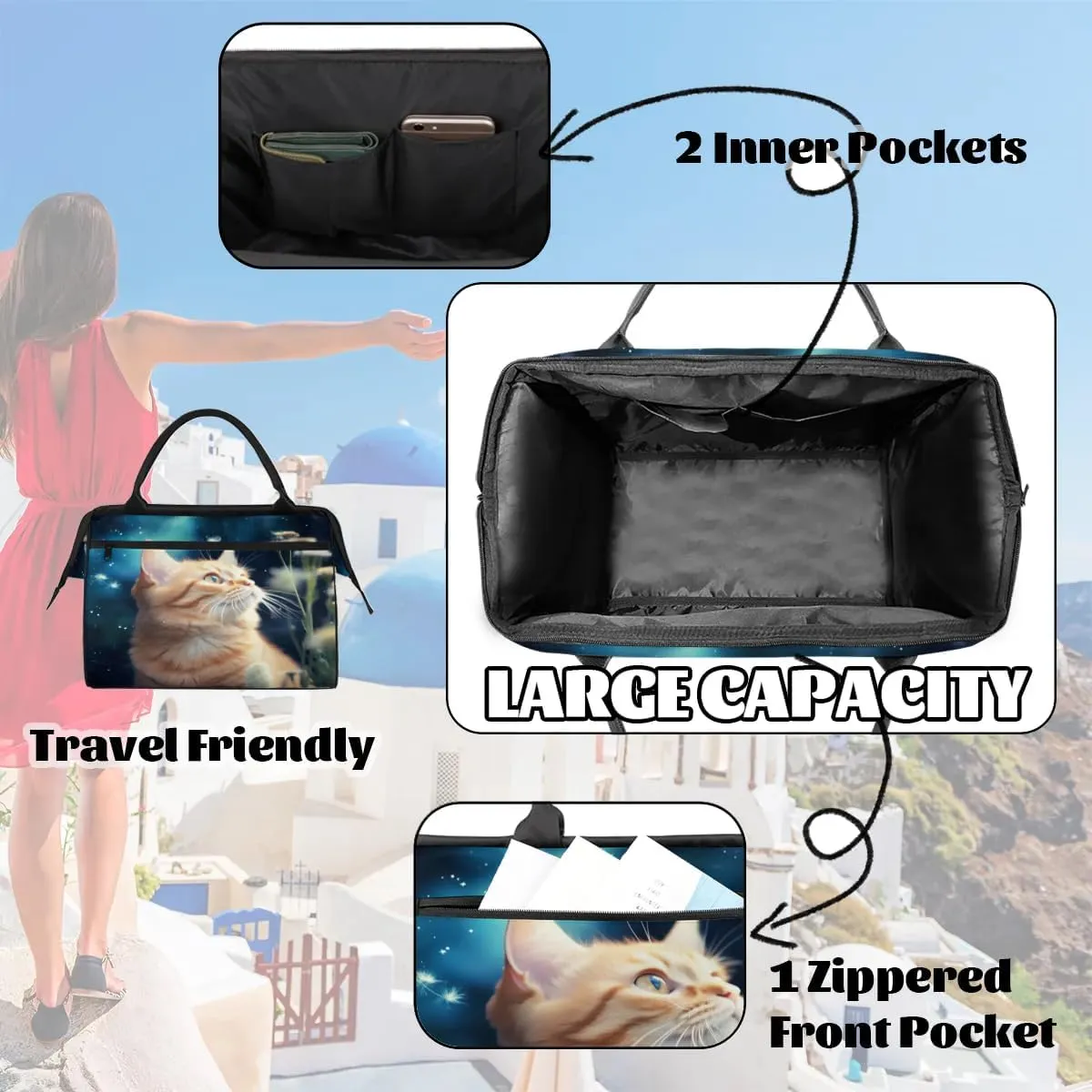 Travel Duffel Bag for Women, Animal Cat Weekender Overnight Bag Carry on Beach Swim Bags Dance Bag Airlines Approved Personal Item Travel Bag for Yoga, Sports, Hospital