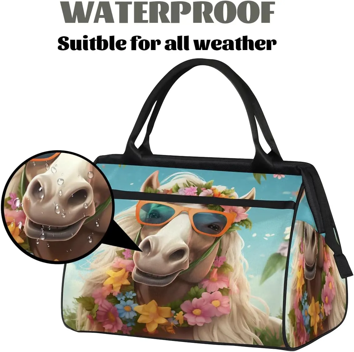 Travel Duffel Bag for Women, Animal Horse Weekender Overnight Bag Carry on Beach Swim Bags Dance Bag Airlines Approved Personal Item Travel Bag for Yoga, Sports, Hospital