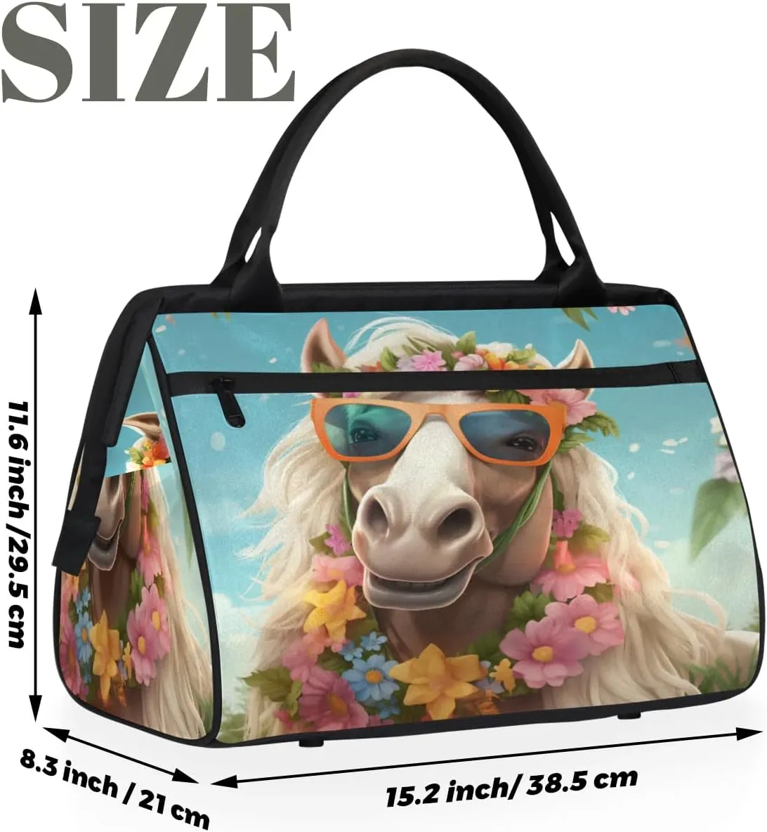 Travel Duffel Bag for Women, Animal Horse Weekender Overnight Bag Carry on Beach Swim Bags Dance Bag Airlines Approved Personal Item Travel Bag for Yoga, Sports, Hospital