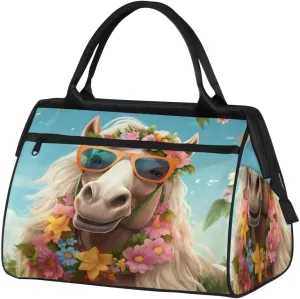Travel Duffel Bag for Women, Animal Horse Weekender Overnight Bag Carry on Beach Swim Bags Dance Bag Airlines Approved Personal Item Travel Bag for Yoga, Sports, Hospital