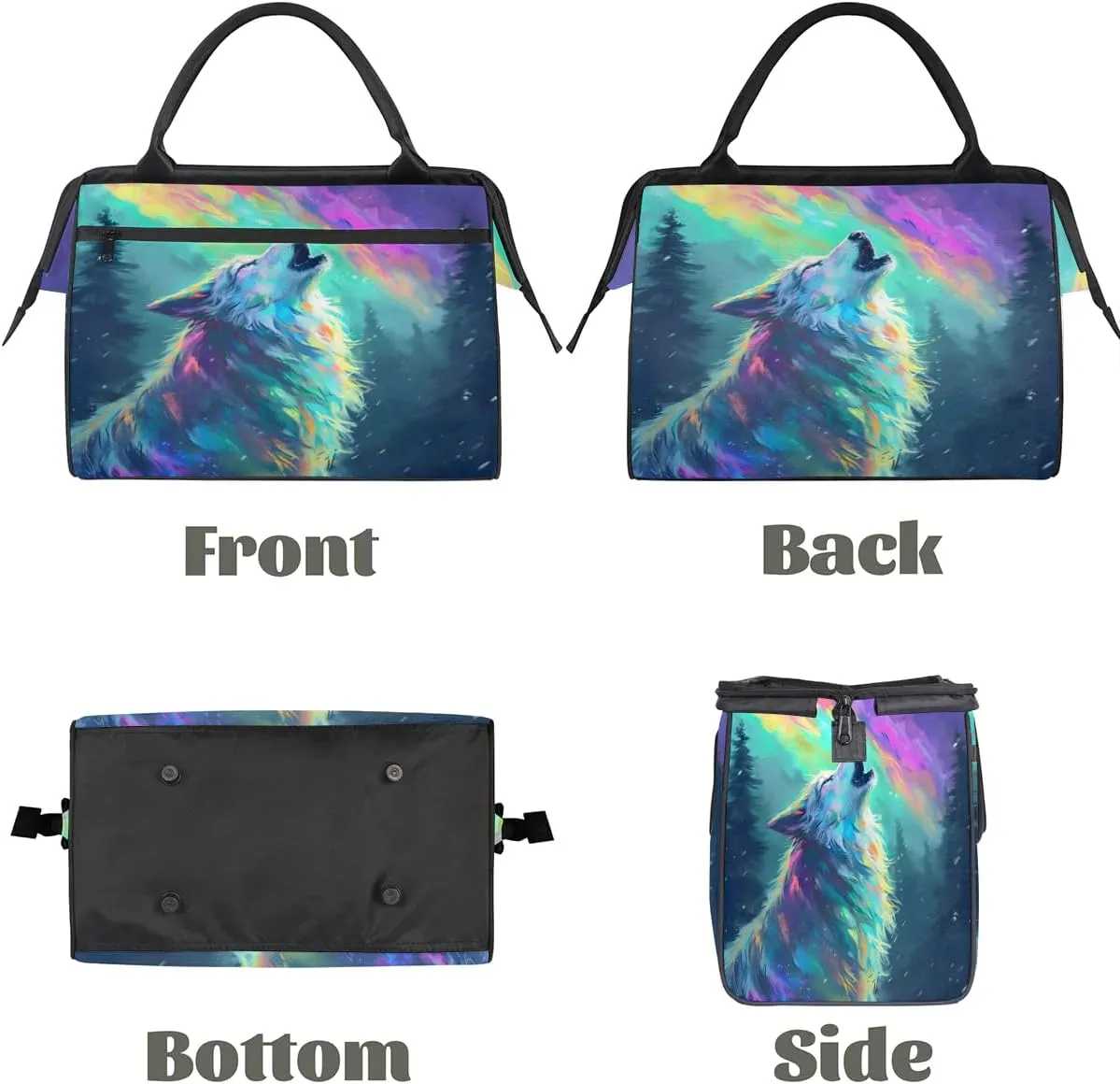 Travel Duffel Bag for Women, Aurora Wolf Animals Weekender Overnight Bag Carry on Beach Swim Bags Dance Bag Airlines Approved Personal Item Travel Bag for Yoga, Sports, Hospital