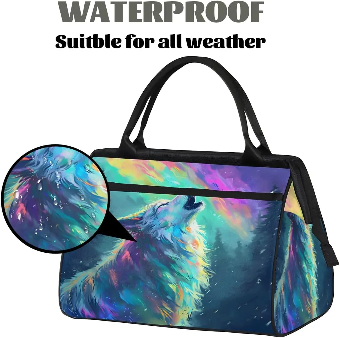 Travel Duffel Bag for Women, Aurora Wolf Animals Weekender Overnight Bag Carry on Beach Swim Bags Dance Bag Airlines Approved Personal Item Travel Bag for Yoga, Sports, Hospital