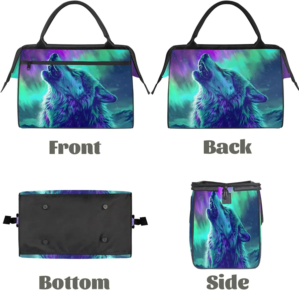 Travel Duffel Bag for Women, Aurora Wolf Weekender Overnight Bag Carry on Beach Swim Bags Dance Bag Airlines Approved Personal Item Travel Bag for Yoga, Sports, Hospital