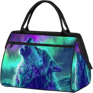 Travel Duffel Bag for Women, Aurora Wolf Weekender Overnight Bag Carry on Beach Swim Bags Dance Bag Airlines Approved Personal Item Travel Bag for Yoga, Sports, Hospital