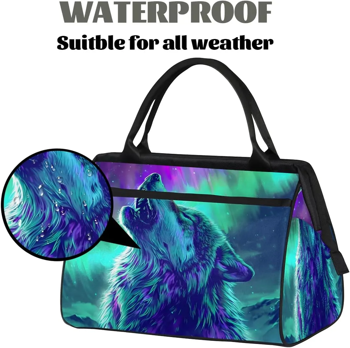 Travel Duffel Bag for Women, Aurora Wolf Weekender Overnight Bag Carry on Beach Swim Bags Dance Bag Airlines Approved Personal Item Travel Bag for Yoga, Sports, Hospital