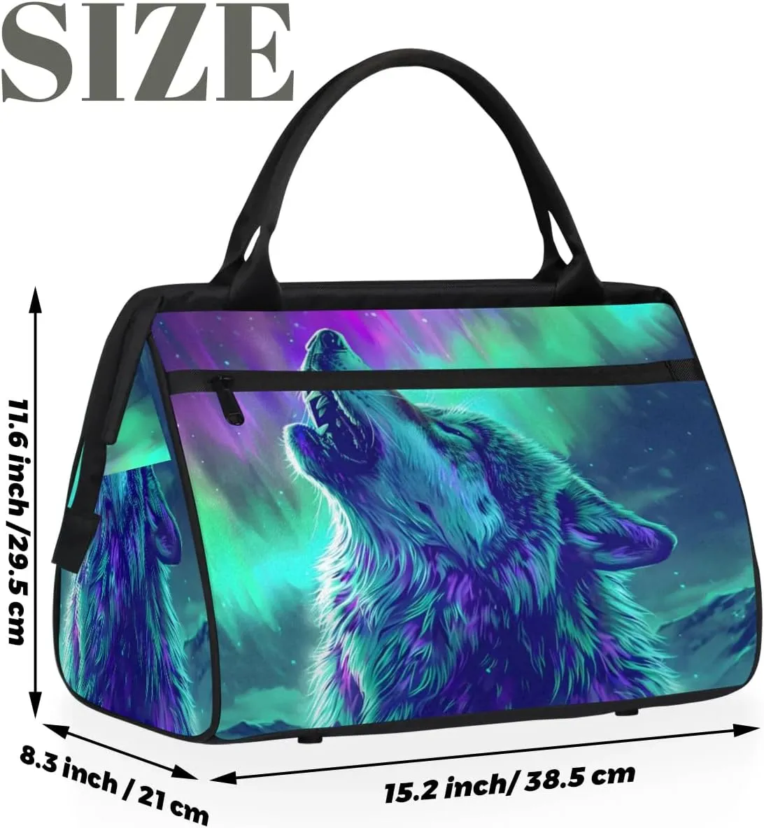 Travel Duffel Bag for Women, Aurora Wolf Weekender Overnight Bag Carry on Beach Swim Bags Dance Bag Airlines Approved Personal Item Travel Bag for Yoga, Sports, Hospital