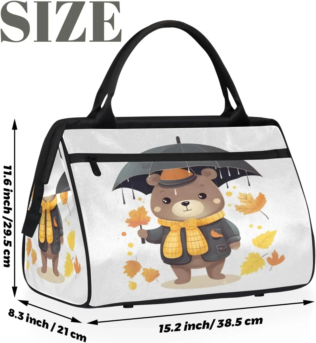 Travel Duffel Bag for Women, Autumn Bear Weekender Overnight Bag Carry on Beach Swim Bags Dance Bag Airlines Approved Personal Item Travel Bag for Yoga, Sports, Hospital