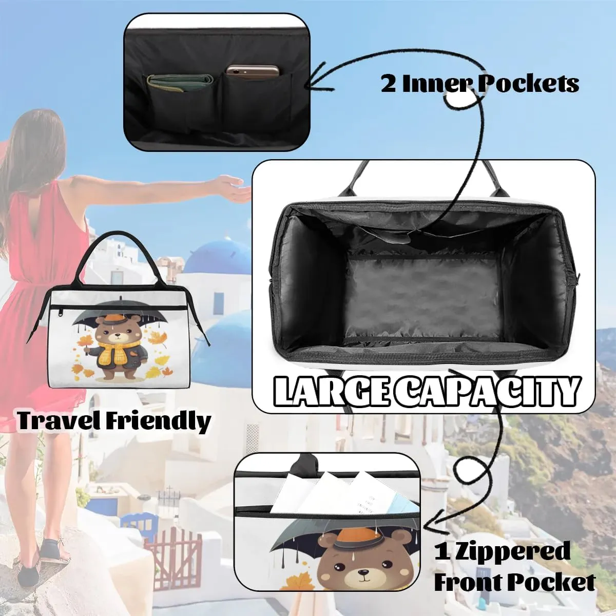Travel Duffel Bag for Women, Autumn Bear Weekender Overnight Bag Carry on Beach Swim Bags Dance Bag Airlines Approved Personal Item Travel Bag for Yoga, Sports, Hospital
