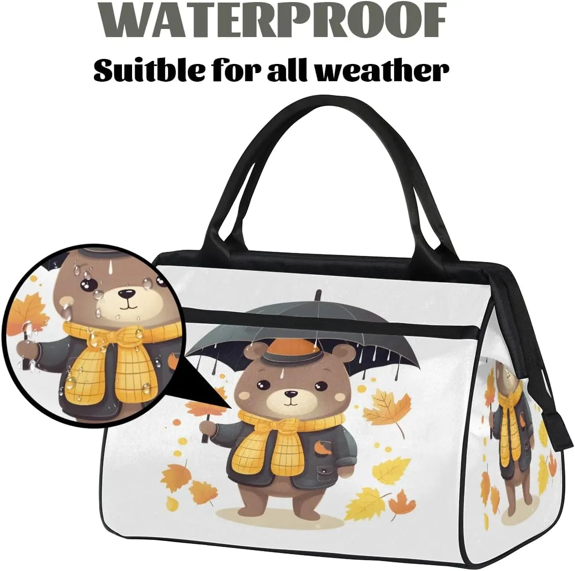 Travel Duffel Bag for Women, Autumn Bear Weekender Overnight Bag Carry on Beach Swim Bags Dance Bag Airlines Approved Personal Item Travel Bag for Yoga, Sports, Hospital