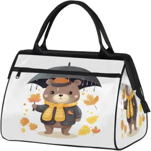 Travel Duffel Bag for Women, Autumn Bear Weekender Overnight Bag Carry on Beach Swim Bags Dance Bag Airlines Approved Personal Item Travel Bag for Yoga, Sports, Hospital