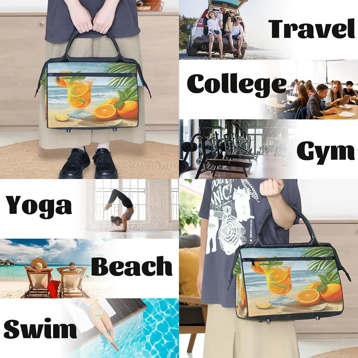 Travel Duffel Bag for Women, Beach Summer Lemon Weekender Overnight Bag Carry on Beach Swim Bags Dance Bag Airlines Approved Personal Item Travel Bag for Yoga, Sports, Hospital