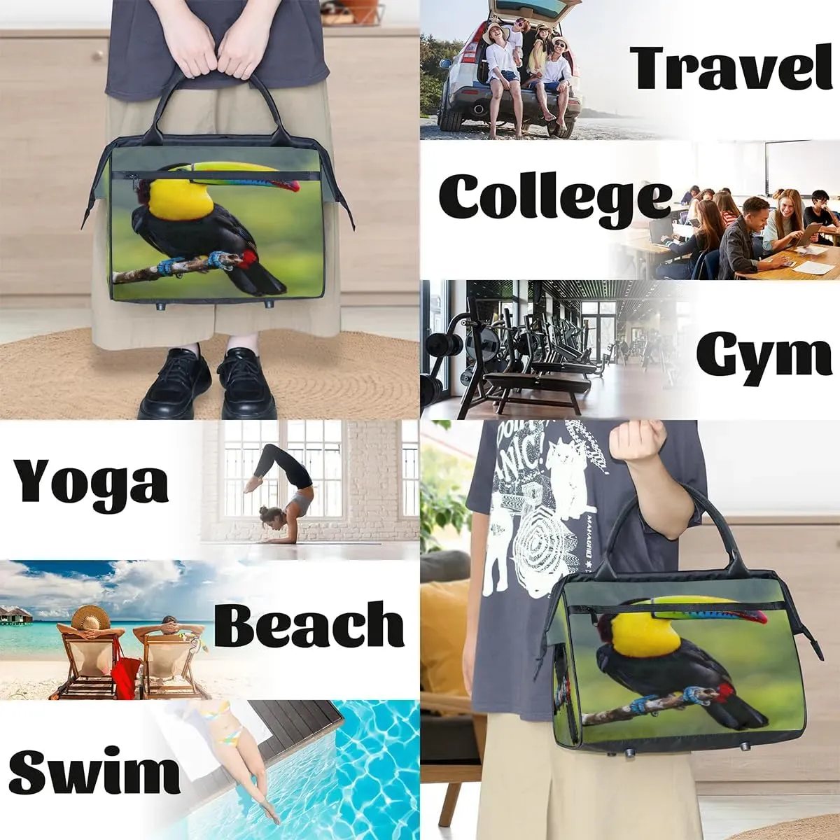 Travel Duffel Bag for Women, Beautiful Toucan Weekender Overnight Bag Carry on Beach Swim Bags Dance Bag Airlines Approved Personal Item Travel Bag for Yoga, Sports, Hospital