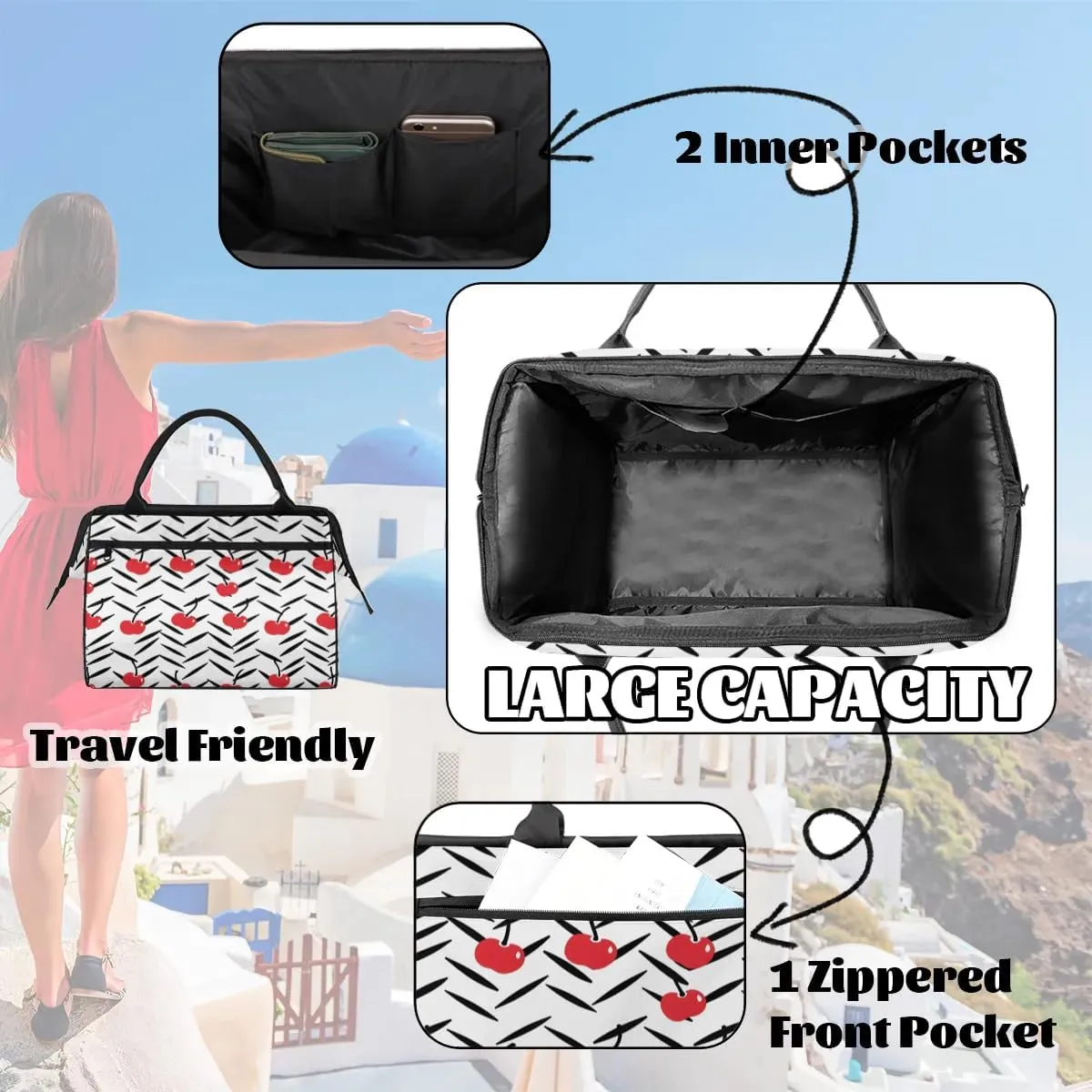 Travel Duffel Bag for Women, Cherry Prints Weekender Overnight Bag Carry on Beach Swim Bags Dance Bag Airlines Approved Personal Item Travel Bag for Yoga, Sports, Hospital