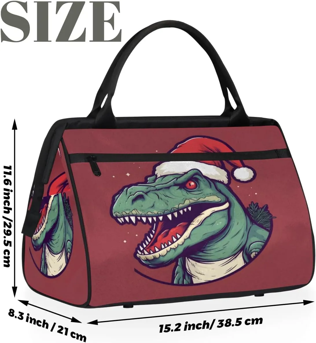 Travel Duffel Bag for Women, Christmas Dinosaur Weekender Overnight Bag Carry on Beach Swim Bags Dance Bag Airlines Approved Personal Item Travel Bag for Yoga, Sports, Hospital