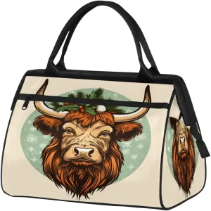 Travel Duffel Bag for Women, Christmas Highland Cow Weekender Overnight Bag Carry on Beach Swim Bags Dance Bag Airlines Approved Personal Item Travel Bag for Yoga, Sports, Hospital