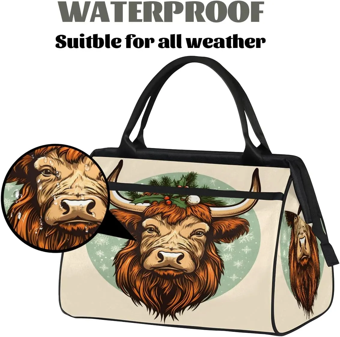 Travel Duffel Bag for Women, Christmas Highland Cow Weekender Overnight Bag Carry on Beach Swim Bags Dance Bag Airlines Approved Personal Item Travel Bag for Yoga, Sports, Hospital