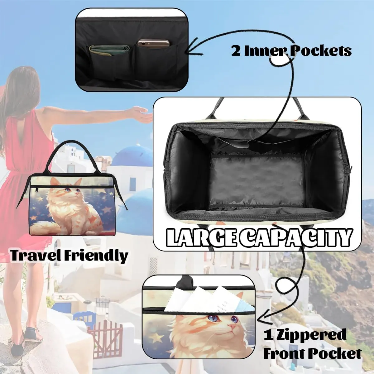 Travel Duffel Bag for Women, Cute Cats Pattern Weekender Overnight Bag Carry on Beach Swim Bags Dance Bag Airlines Approved Personal Item Travel Bag for Yoga, Sports, Hospital