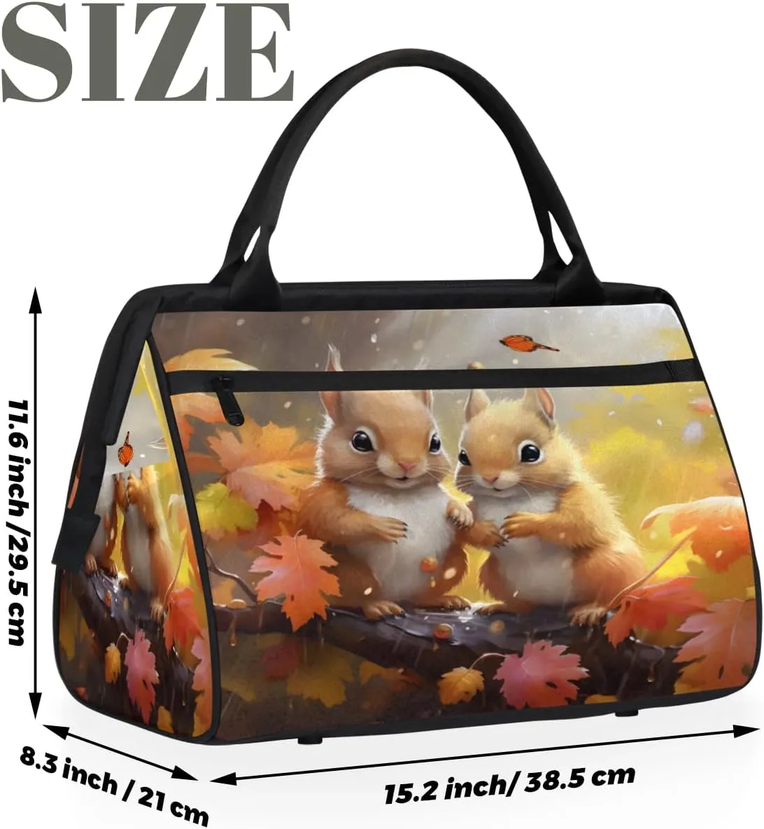 Travel Duffel Bag for Women, Cute Squirrel Weekender Overnight Bag Carry on Beach Swim Bags Dance Bag Airlines Approved Personal Item Travel Bag for Yoga, Sports, Hospital