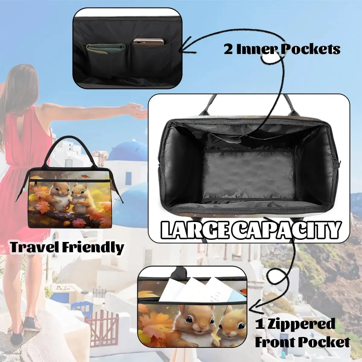 Travel Duffel Bag for Women, Cute Squirrel Weekender Overnight Bag Carry on Beach Swim Bags Dance Bag Airlines Approved Personal Item Travel Bag for Yoga, Sports, Hospital