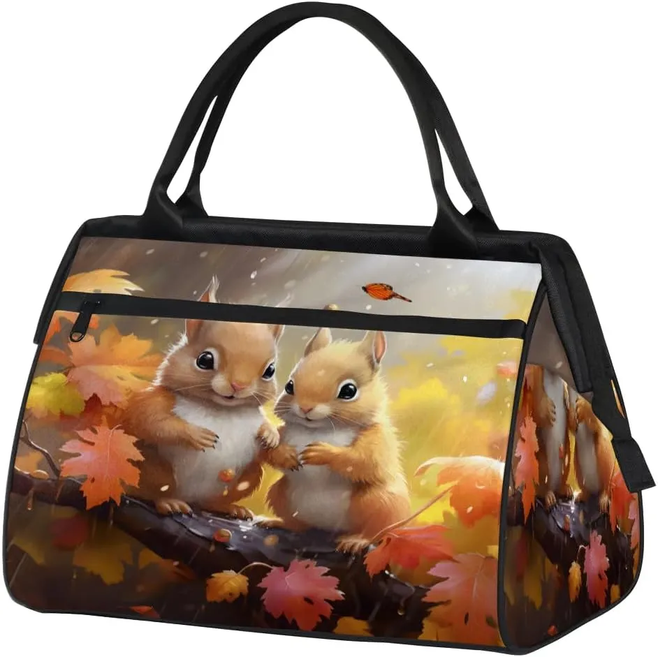 Travel Duffel Bag for Women, Cute Squirrel Weekender Overnight Bag Carry on Beach Swim Bags Dance Bag Airlines Approved Personal Item Travel Bag for Yoga, Sports, Hospital