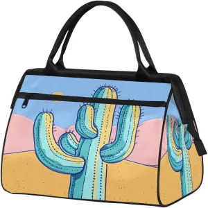 Travel Duffel Bag for Women, Desert Cactus Weekender Overnight Bag Carry on Beach Swim Bags Dance Bag Airlines Approved Personal Item Travel Bag for Yoga, Sports, Hospital