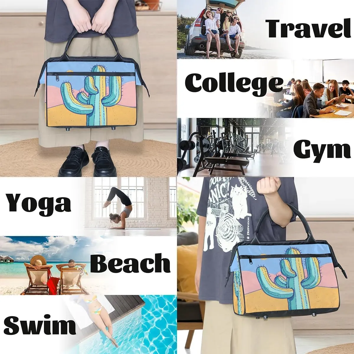 Travel Duffel Bag for Women, Desert Cactus Weekender Overnight Bag Carry on Beach Swim Bags Dance Bag Airlines Approved Personal Item Travel Bag for Yoga, Sports, Hospital