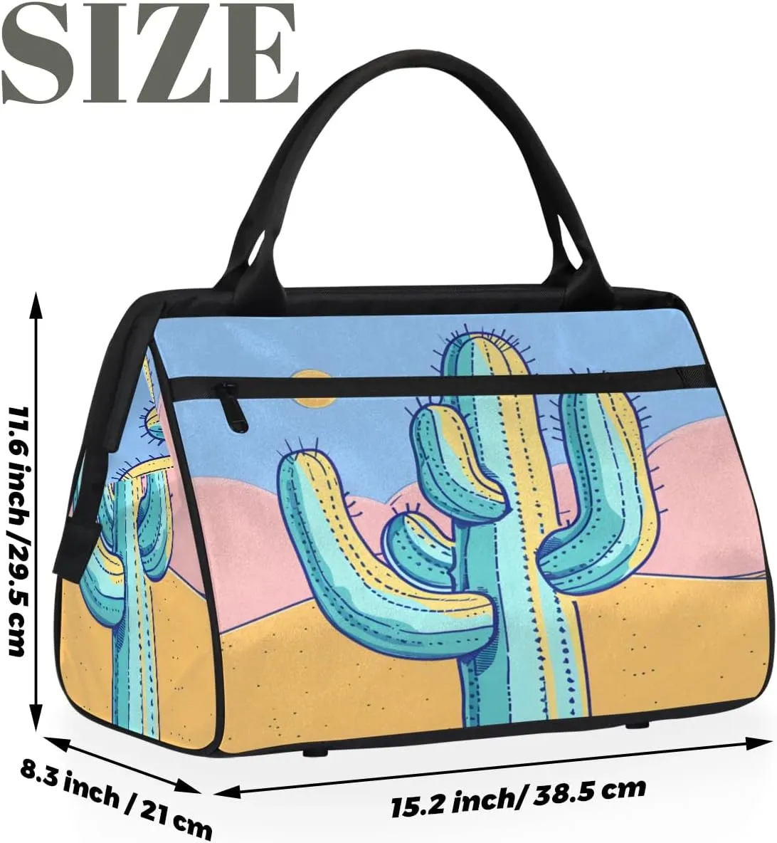 Travel Duffel Bag for Women, Desert Cactus Weekender Overnight Bag Carry on Beach Swim Bags Dance Bag Airlines Approved Personal Item Travel Bag for Yoga, Sports, Hospital
