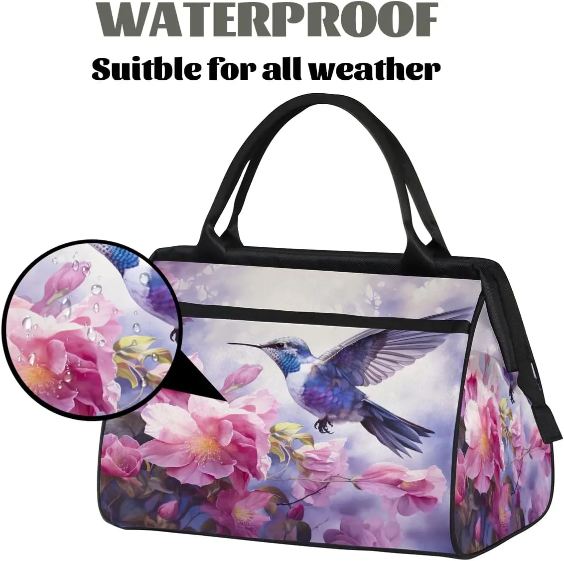 Travel Duffel Bag for Women, Floral Flower Hummingbird Weekender Overnight Bag Carry on Beach Swim Bags Dance Bag Airlines Approved Personal Item Travel Bag for Yoga, Sports, Hospital