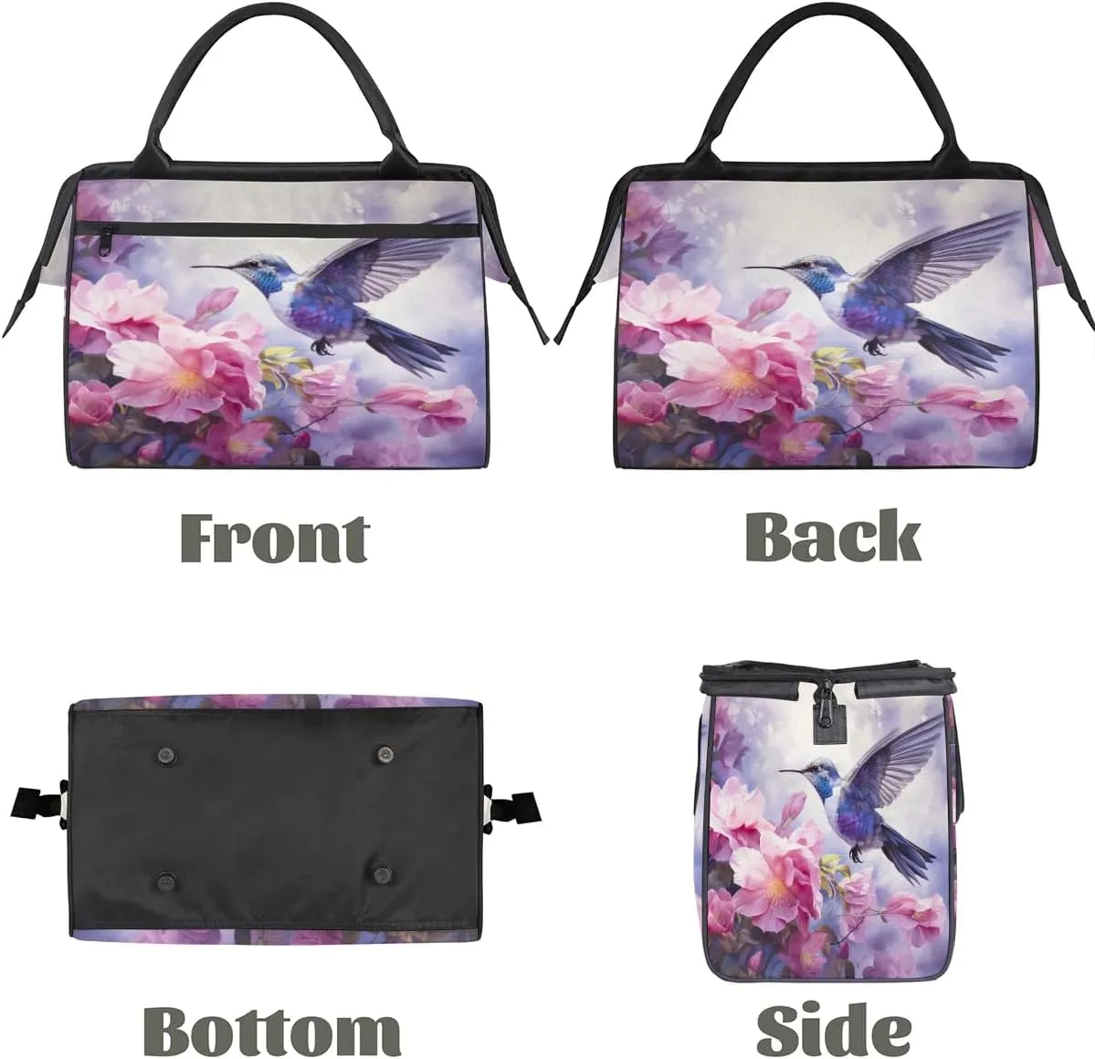 Travel Duffel Bag for Women, Floral Flower Hummingbird Weekender Overnight Bag Carry on Beach Swim Bags Dance Bag Airlines Approved Personal Item Travel Bag for Yoga, Sports, Hospital