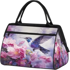 Travel Duffel Bag for Women, Floral Flower Hummingbird Weekender Overnight Bag Carry on Beach Swim Bags Dance Bag Airlines Approved Personal Item Travel Bag for Yoga, Sports, Hospital