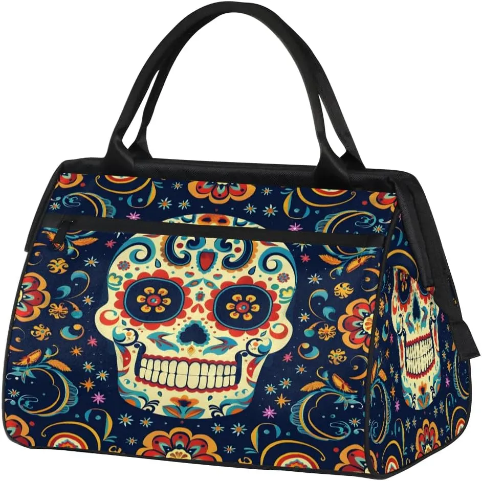 Travel Duffel Bag for Women, Floral Flower Skull Weekender Overnight Bag Carry on Beach Swim Bags Dance Bag Airlines Approved Personal Item Travel Bag for Yoga, Sports, Hospital
