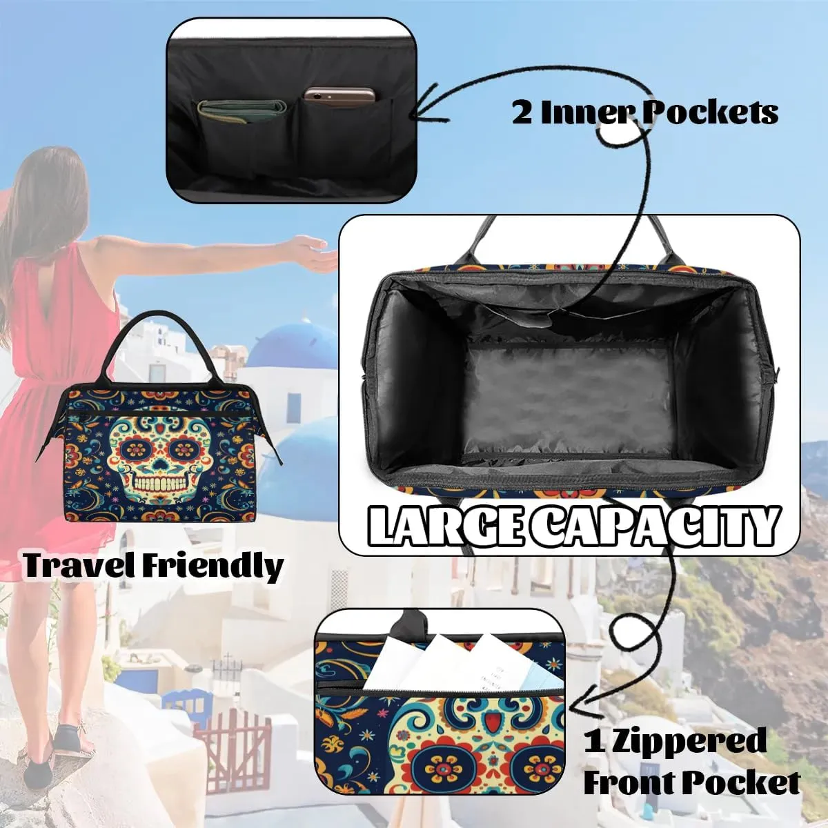 Travel Duffel Bag for Women, Floral Flower Skull Weekender Overnight Bag Carry on Beach Swim Bags Dance Bag Airlines Approved Personal Item Travel Bag for Yoga, Sports, Hospital
