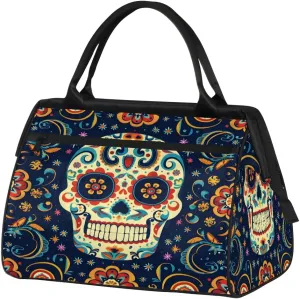 Travel Duffel Bag for Women, Floral Flower Skull Weekender Overnight Bag Carry on Beach Swim Bags Dance Bag Airlines Approved Personal Item Travel Bag for Yoga, Sports, Hospital
