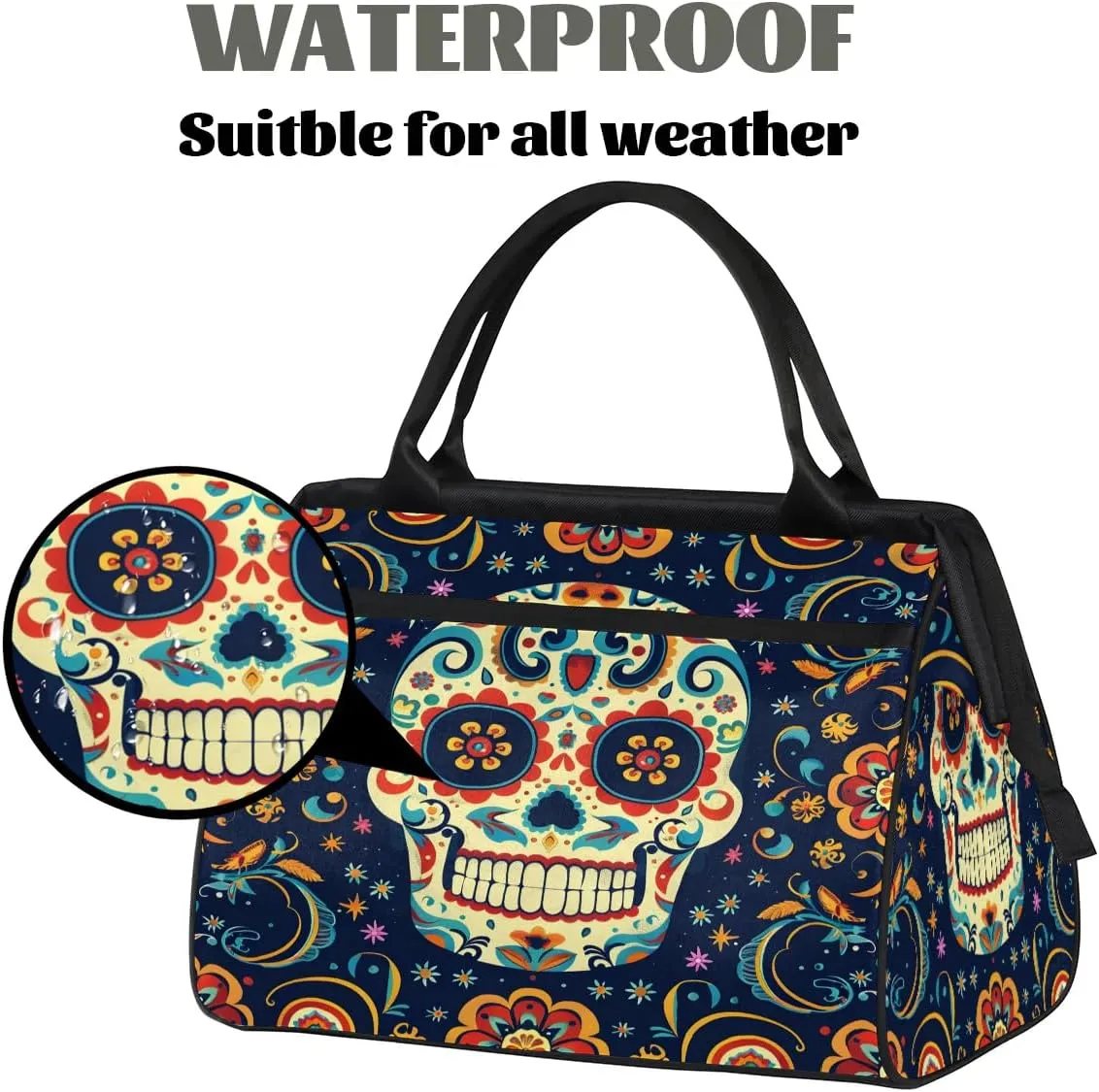Travel Duffel Bag for Women, Floral Flower Skull Weekender Overnight Bag Carry on Beach Swim Bags Dance Bag Airlines Approved Personal Item Travel Bag for Yoga, Sports, Hospital