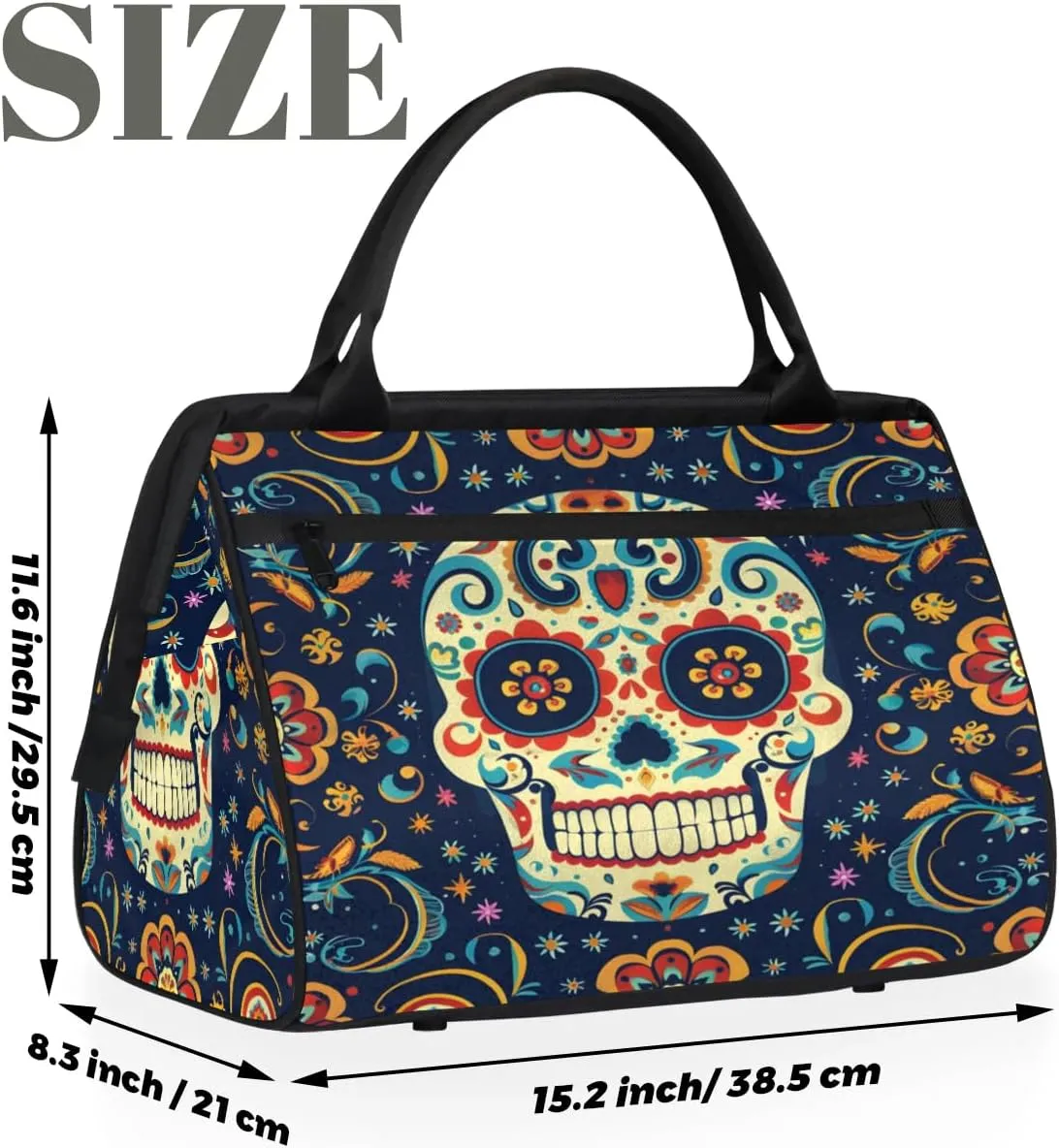 Travel Duffel Bag for Women, Floral Flower Skull Weekender Overnight Bag Carry on Beach Swim Bags Dance Bag Airlines Approved Personal Item Travel Bag for Yoga, Sports, Hospital