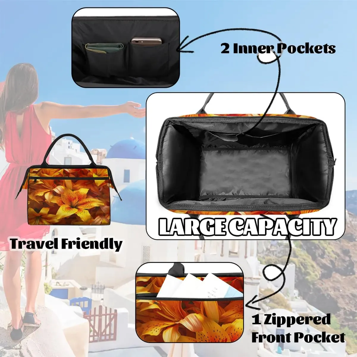 Travel Duffel Bag for Women, Floral Flower Weekender Overnight Bag Carry on Beach Swim Bags Dance Bag Airlines Approved Personal Item Travel Bag for Yoga, Sports, Hospital