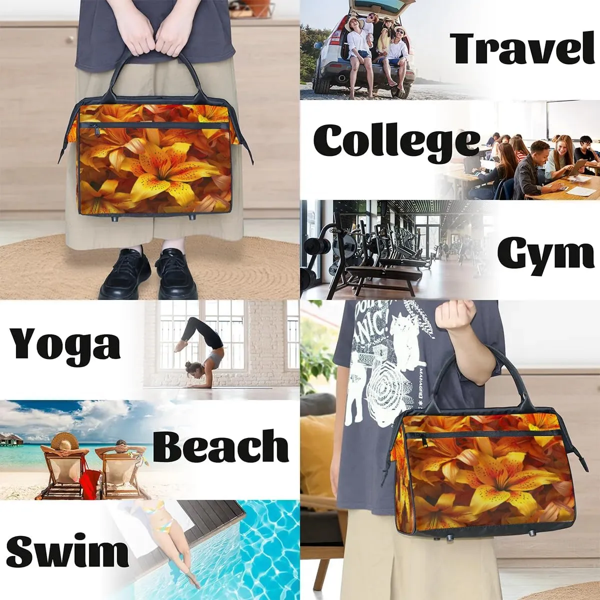 Travel Duffel Bag for Women, Floral Flower Weekender Overnight Bag Carry on Beach Swim Bags Dance Bag Airlines Approved Personal Item Travel Bag for Yoga, Sports, Hospital
