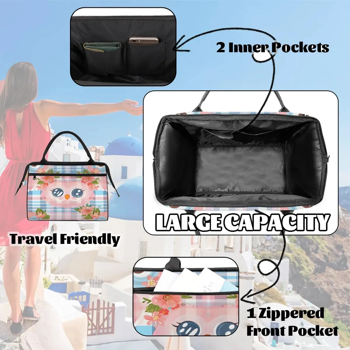 Travel Duffel Bag for Women, Flower Owl Weekender Overnight Bag Carry on Beach Swim Bags Dance Bag Airlines Approved Personal Item Travel Bag for Yoga, Sports, Hospital