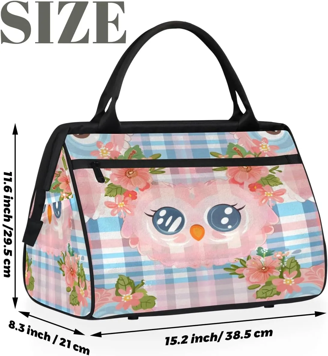 Travel Duffel Bag for Women, Flower Owl Weekender Overnight Bag Carry on Beach Swim Bags Dance Bag Airlines Approved Personal Item Travel Bag for Yoga, Sports, Hospital