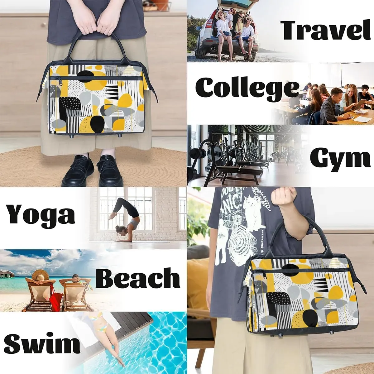 Travel Duffel Bag for Women, Geometry Printing Weekender Overnight Bag Carry on Beach Swim Bags Dance Bag Airlines Approved Personal Item Travel Bag for Yoga, Sports, Hospital