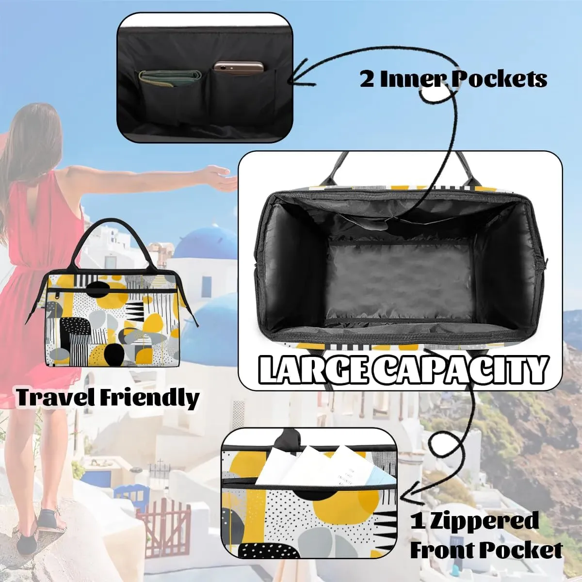 Travel Duffel Bag for Women, Geometry Printing Weekender Overnight Bag Carry on Beach Swim Bags Dance Bag Airlines Approved Personal Item Travel Bag for Yoga, Sports, Hospital
