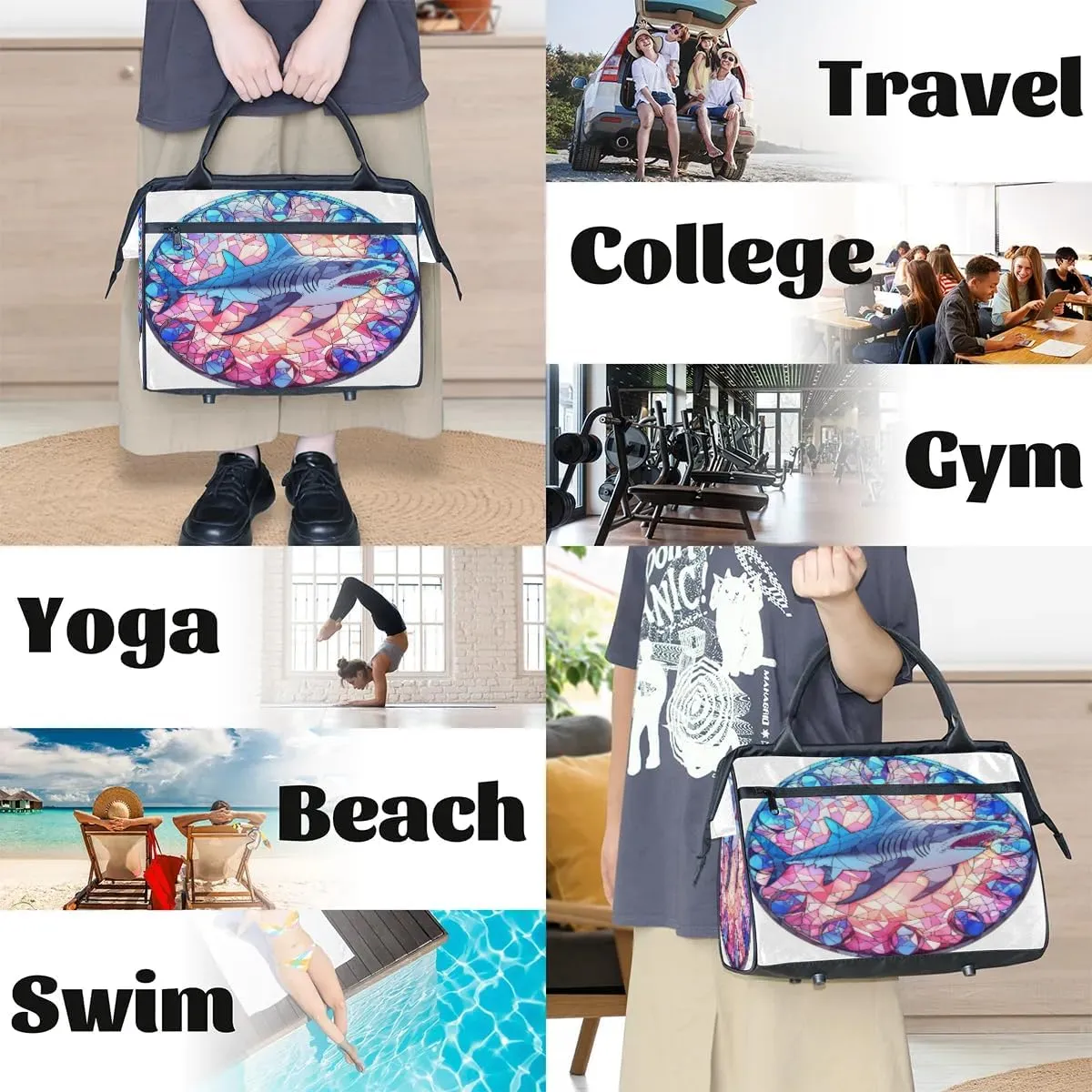 Travel Duffel Bag for Women, Glass Shark Weekender Overnight Bag Carry on Beach Swim Bags Dance Bag Airlines Approved Personal Item Travel Bag for Yoga, Sports, Hospital