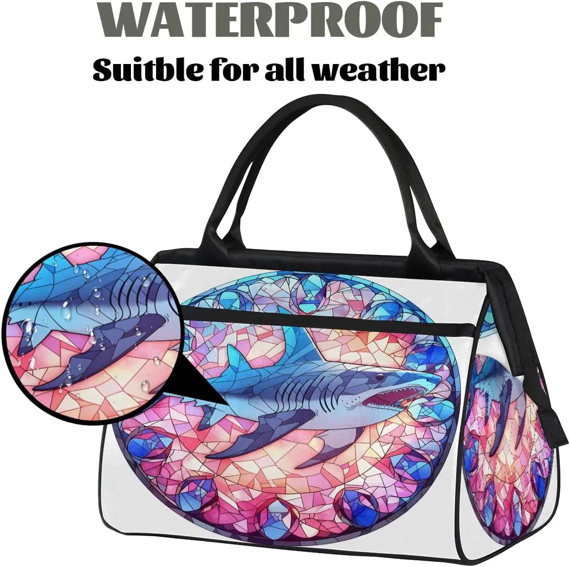 Travel Duffel Bag for Women, Glass Shark Weekender Overnight Bag Carry on Beach Swim Bags Dance Bag Airlines Approved Personal Item Travel Bag for Yoga, Sports, Hospital