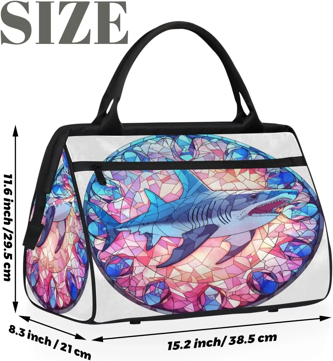 Travel Duffel Bag for Women, Glass Shark Weekender Overnight Bag Carry on Beach Swim Bags Dance Bag Airlines Approved Personal Item Travel Bag for Yoga, Sports, Hospital