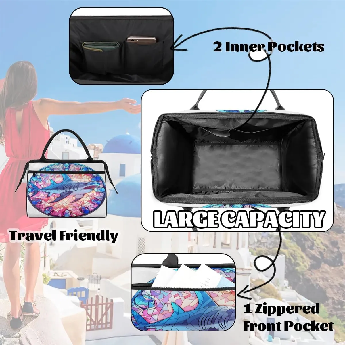 Travel Duffel Bag for Women, Glass Shark Weekender Overnight Bag Carry on Beach Swim Bags Dance Bag Airlines Approved Personal Item Travel Bag for Yoga, Sports, Hospital
