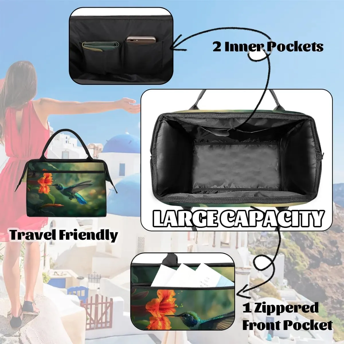 Travel Duffel Bag for Women, Hummingbird Weekender Overnight Bag Carry on Beach Swim Bags Dance Bag Airlines Approved Personal Item Travel Bag for Yoga, Sports, Hospital