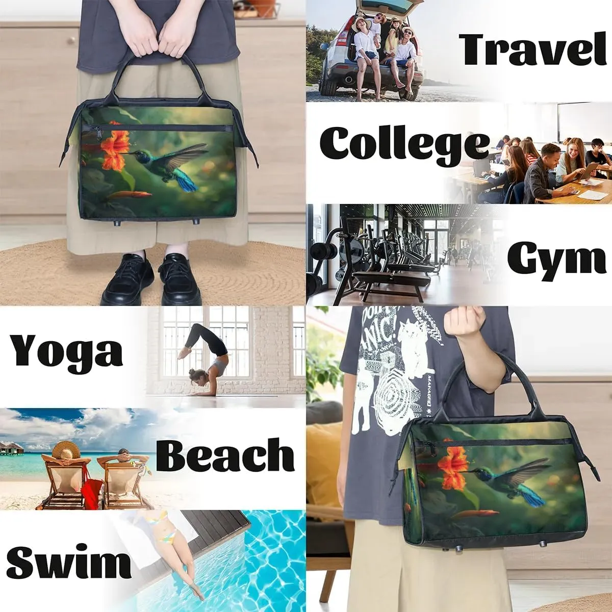 Travel Duffel Bag for Women, Hummingbird Weekender Overnight Bag Carry on Beach Swim Bags Dance Bag Airlines Approved Personal Item Travel Bag for Yoga, Sports, Hospital